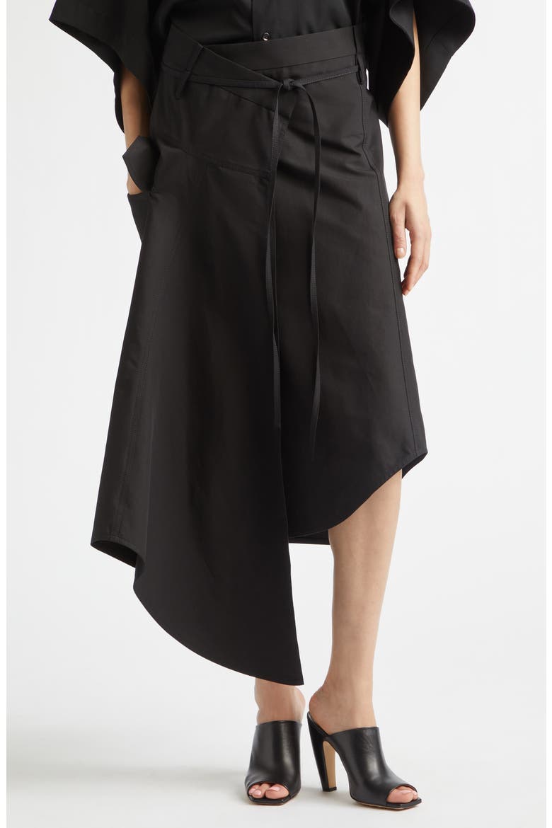 Asymmetric Compact Cotton Toile Wrap Skirt, Main, color, 1010 DOUBLE BLACK