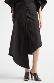 Bottega Veneta Asymmetric Compact Cotton Toile Wrap Skirt