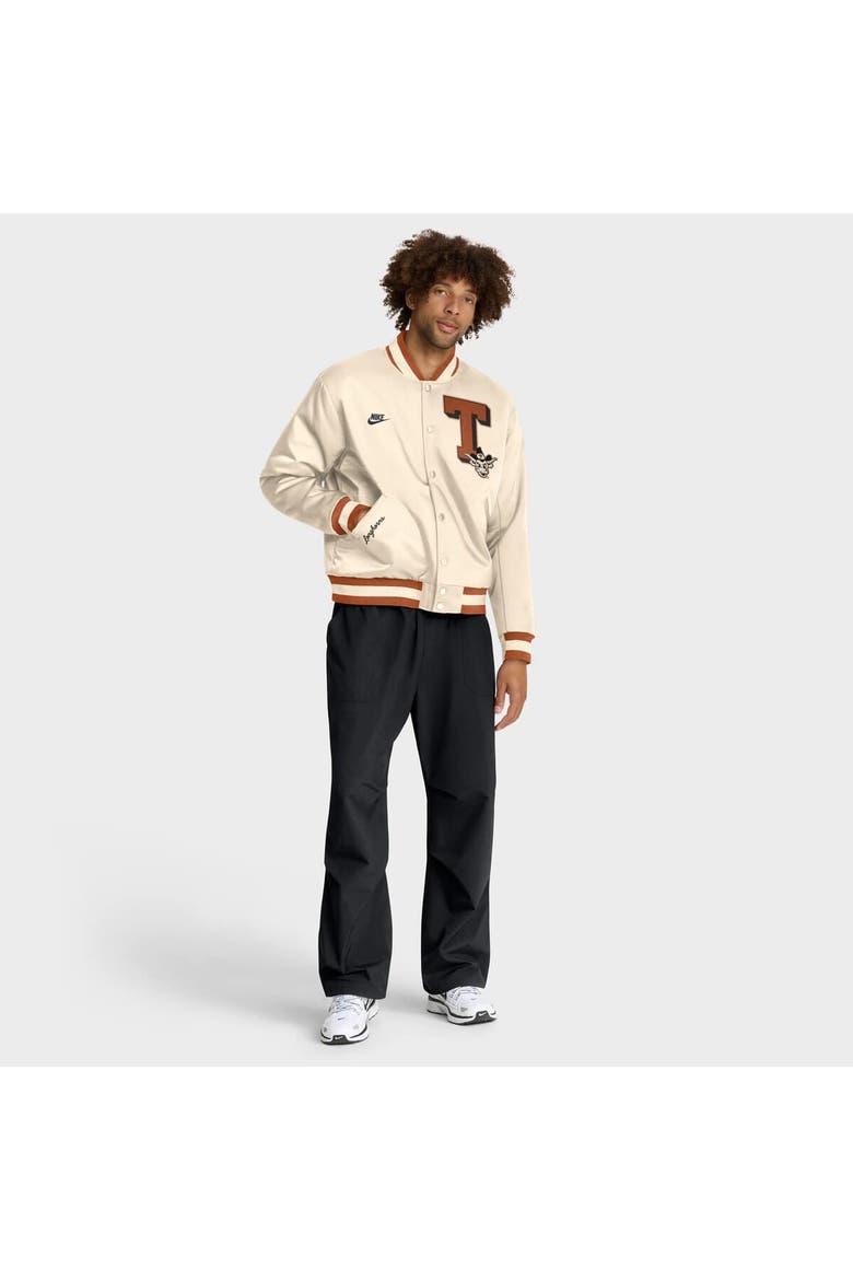 Men's Nike Tan Texas Longhorns Legacy Full-Snap Bomber Jacket, Alternate, color, Tan