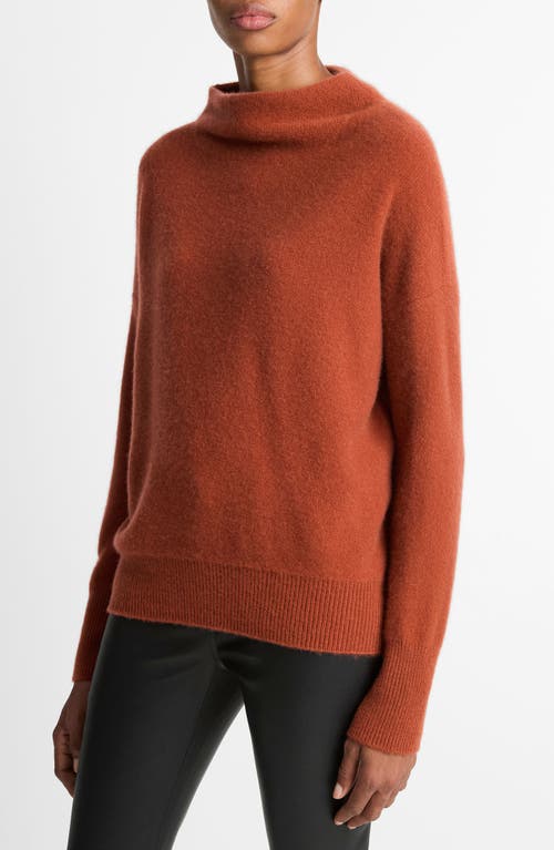 Vince Boiled Cashmere Funnel Neck Pullover In Brown