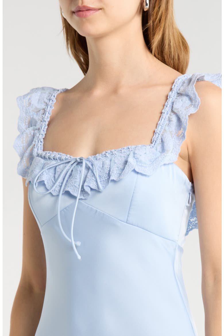 Makiya Lace Trim Satin Dress, Alternate, color, BLUE