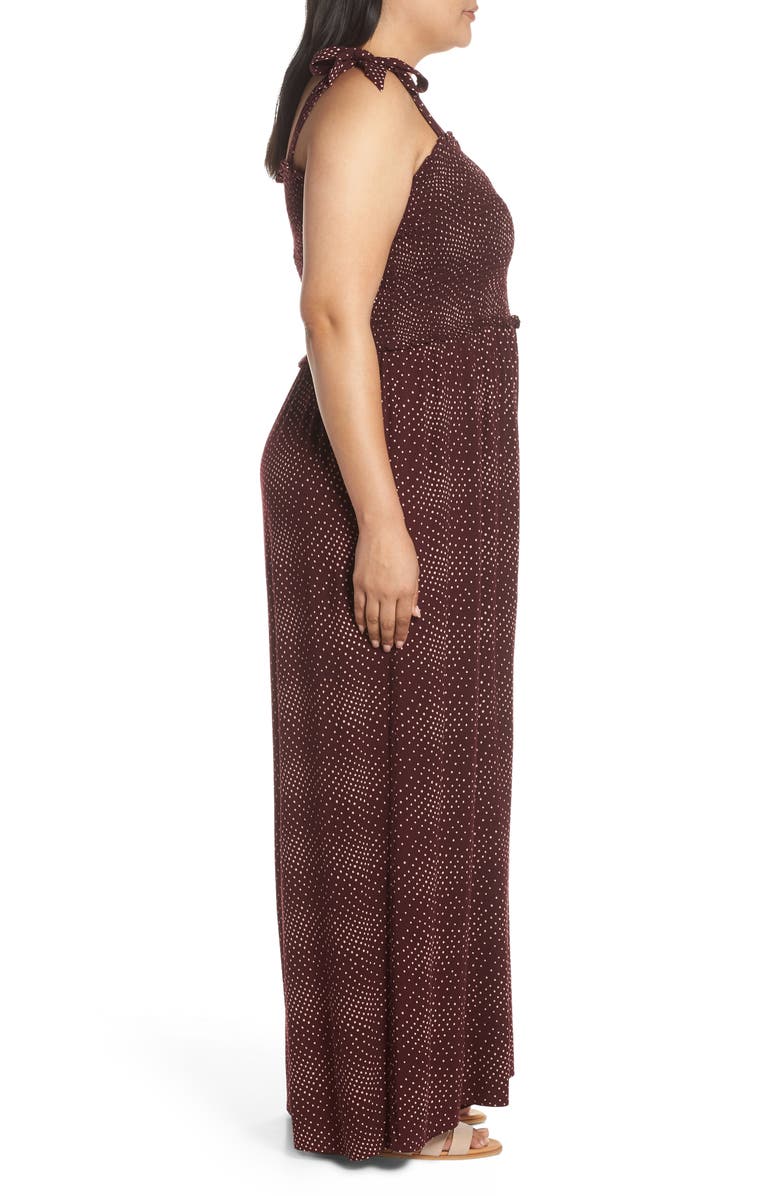 BP. Polka Dot Smocked Wide Leg Jumpsuit, Alternate, color, 