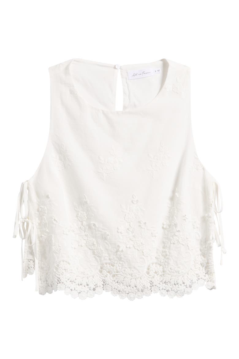 Eyelet Embroidered Side Tie Cotton Tank, Alternate, color, OFF WHITE