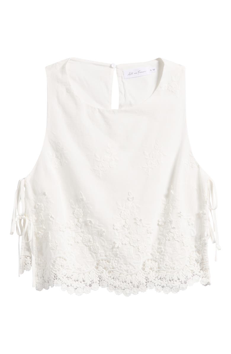 All in Favor Eyelet Embroidered Side Tie Cotton Tank, Alternate, color, Off White