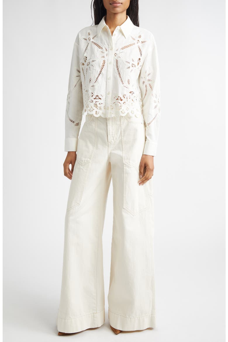 Aderes Floral Cutout Button-Up Shirt, Alternate, color, DOVE