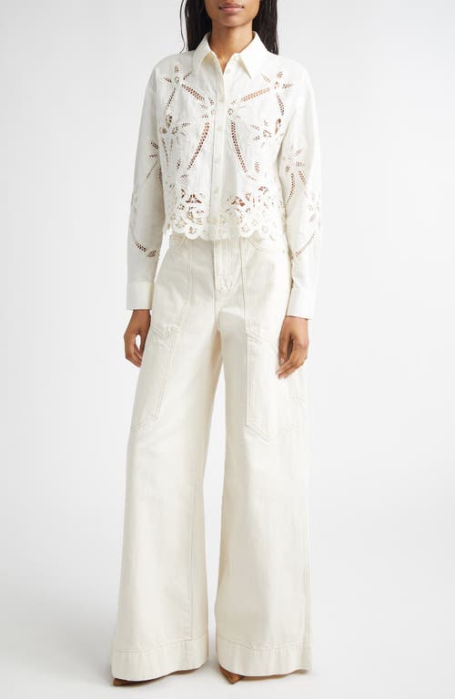 Veronica Beard Aderes Floral Cutout Button-up Shirt In White