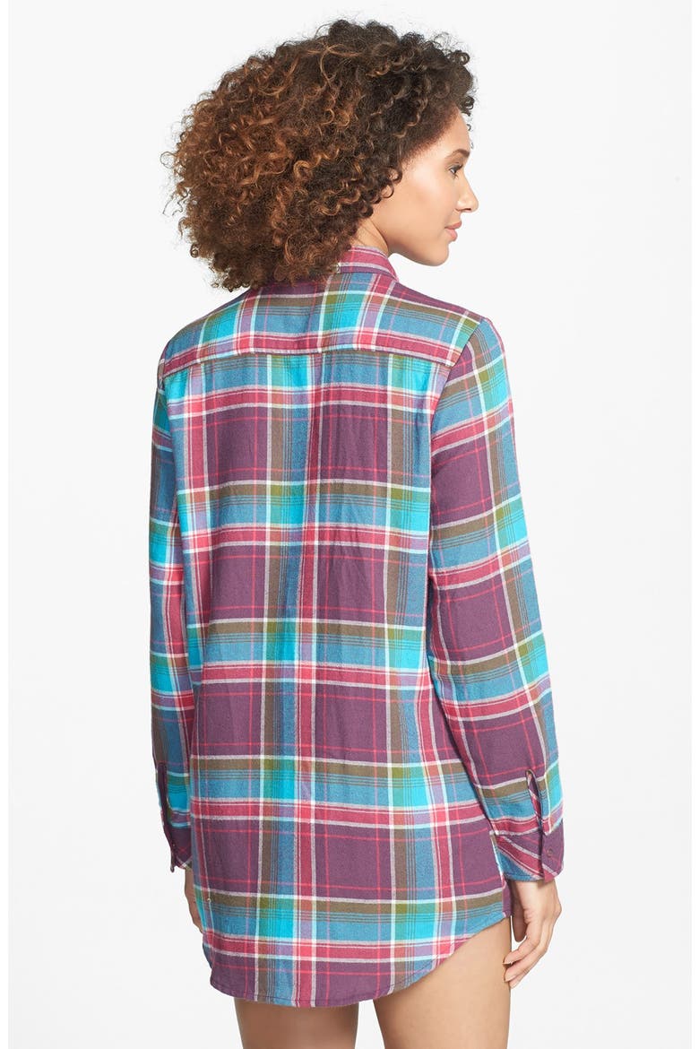 Flannel Nightshirt, Alternate, color, AQUA PLUMAGE PREPPY PLAID