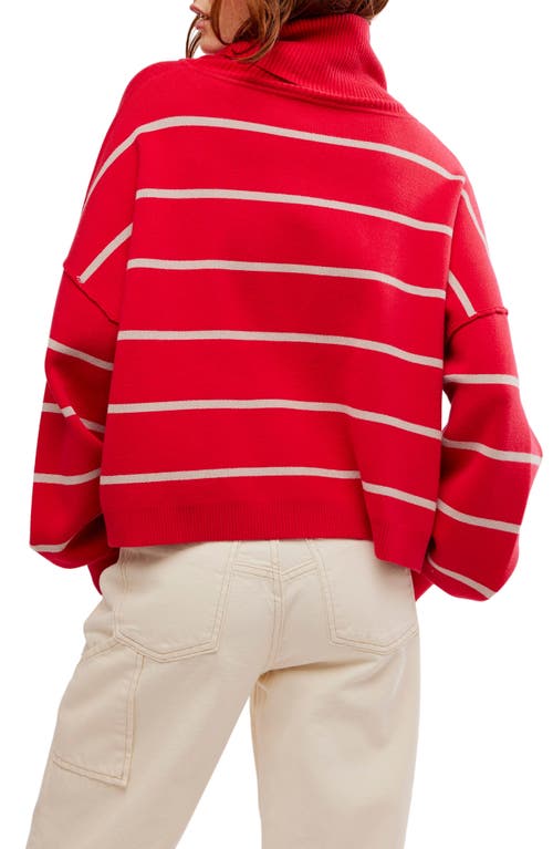 Free People Paulie Stripe Turtleneck Sweater In Cherry Mushroom Comb