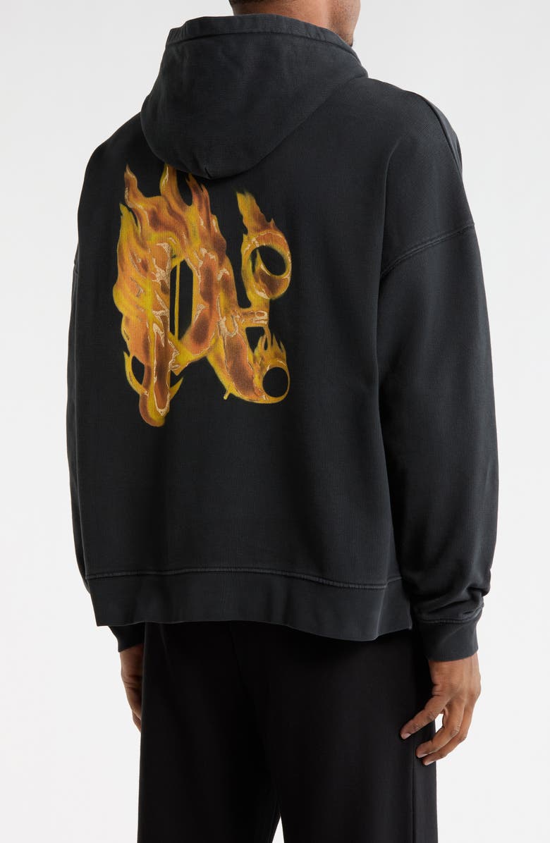 Palm Angels Logo Pin Cotton Hoodie, Alternate, color, Black/Gold