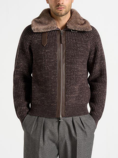 Ariel Unisex Plush Collar Speckled Knit Jacket