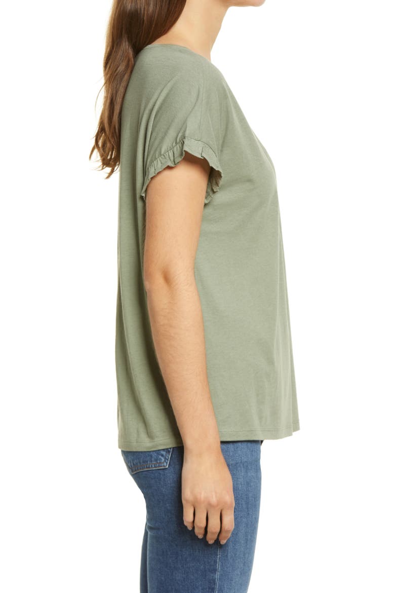 Flutter Sleeve V-Neck T-Shirt, Alternate, color, GREEN DUNE