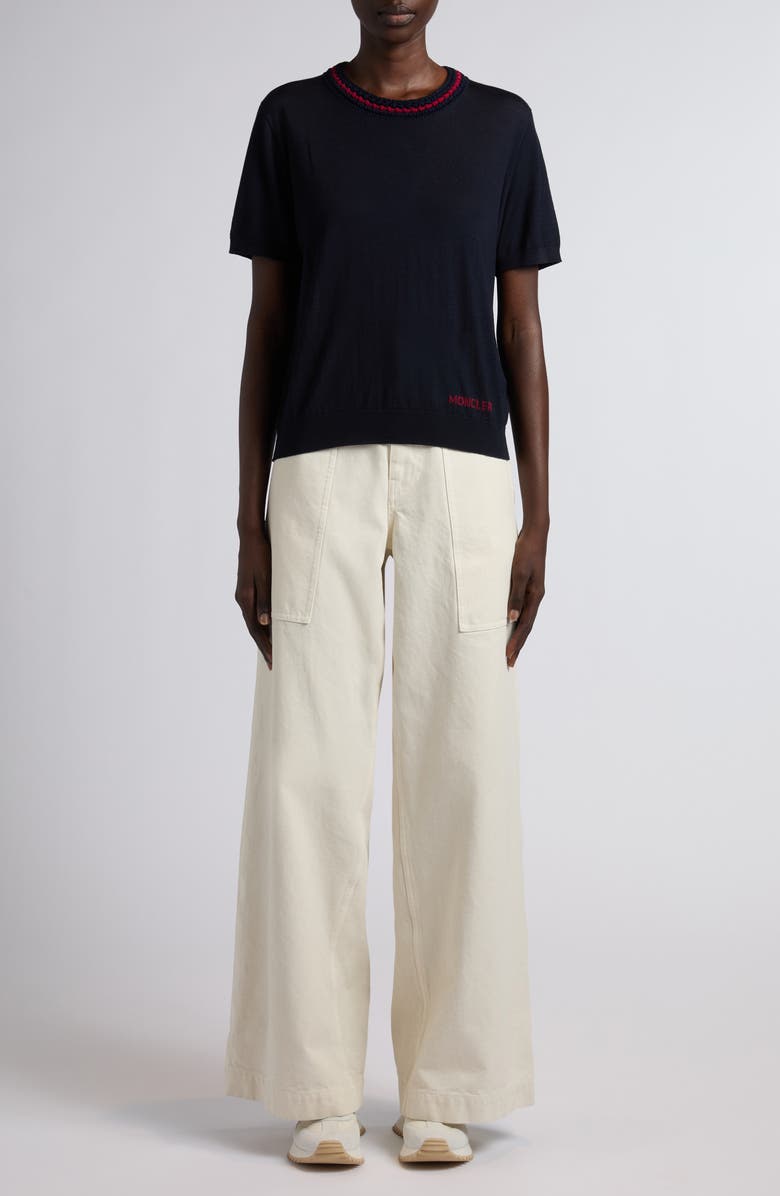 Moncler Embellished Virgin Wool Sweater, Alternate, color, Dark Navy Blue