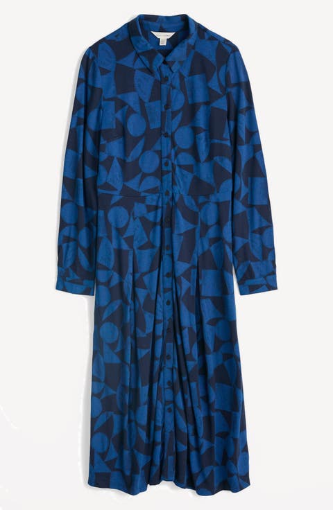 Coastline Long Sleeve Organic Cotton Blend Shirtdress