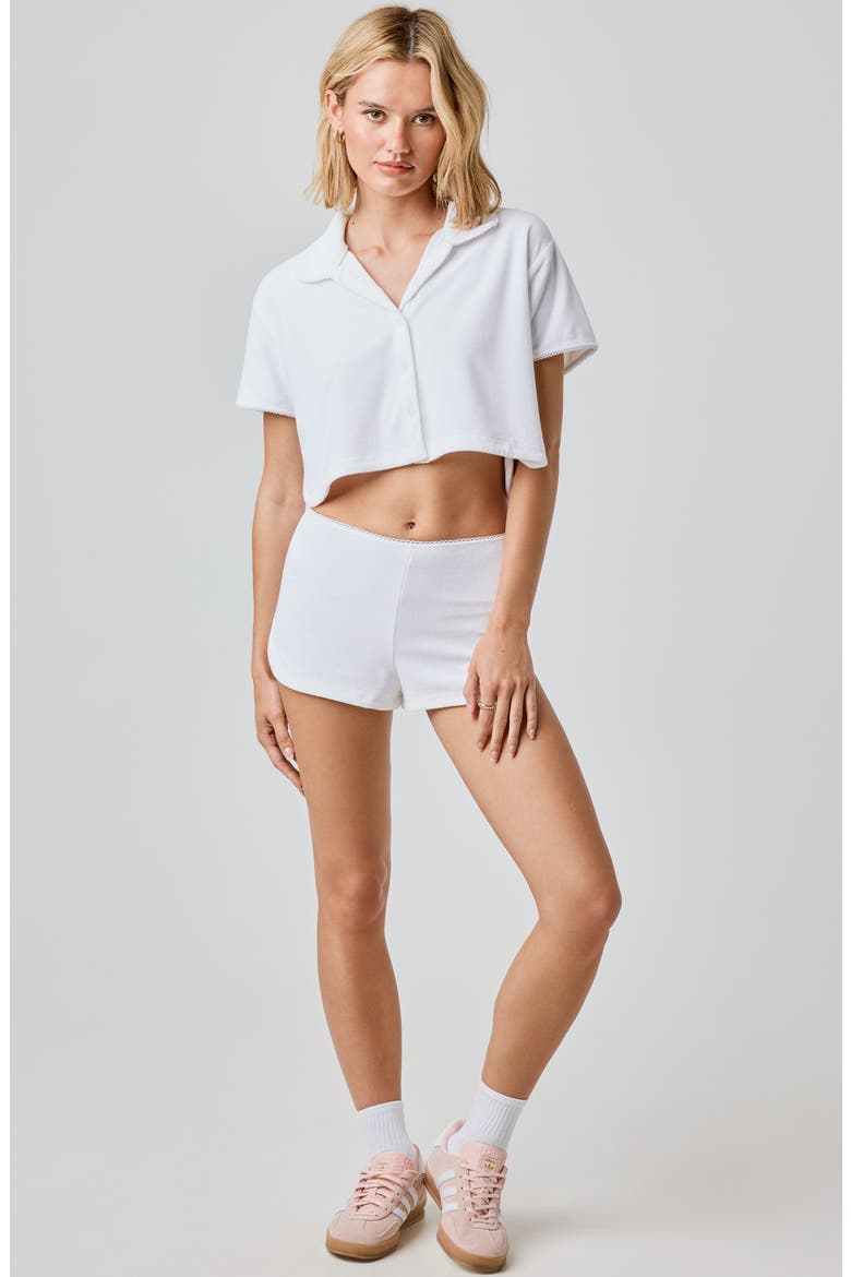 Terry Cloth Crop Snap-Up Shirt, Alternate, color, BRIGHT WHITE