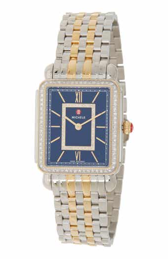 MICHELE Women's Deco Two-Tone Diamond Embellished Bracelet Watch, 20mm x 43mm - 0.52 ctw