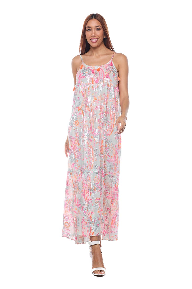 Tassel Foiled Maxi Sundress, Alternate, color, PINK