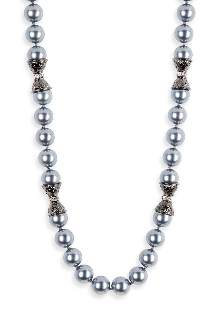 Dark Grey Faux Pearl Station Necklace, Main, color, DARK GREY PEARL