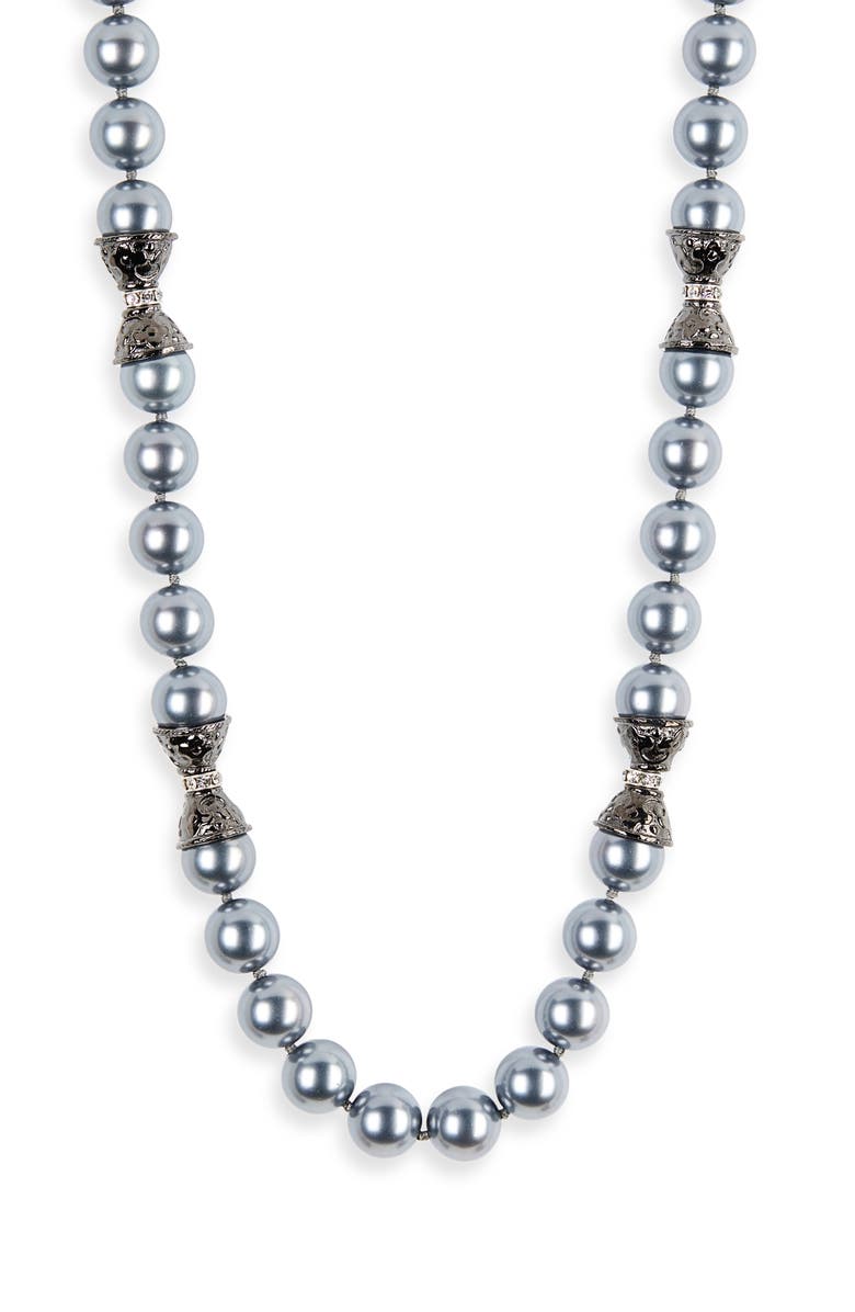 Kenneth Jay Lane Dark Grey Faux Pearl Station Necklace, Main, color, Dark Grey Pearl