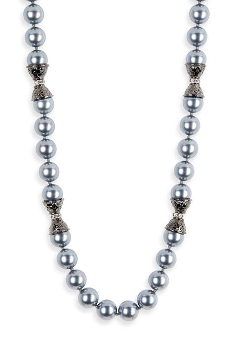Dark Grey Faux Pearl Station Necklace