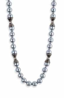 Kenneth Jay Lane Dark Grey Faux Pearl Station Necklace
