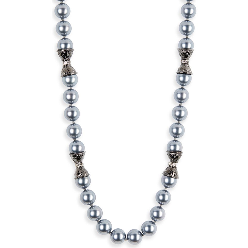 Kenneth Jay Lane Dark Grey Faux Pearl Station Necklace In Metallic