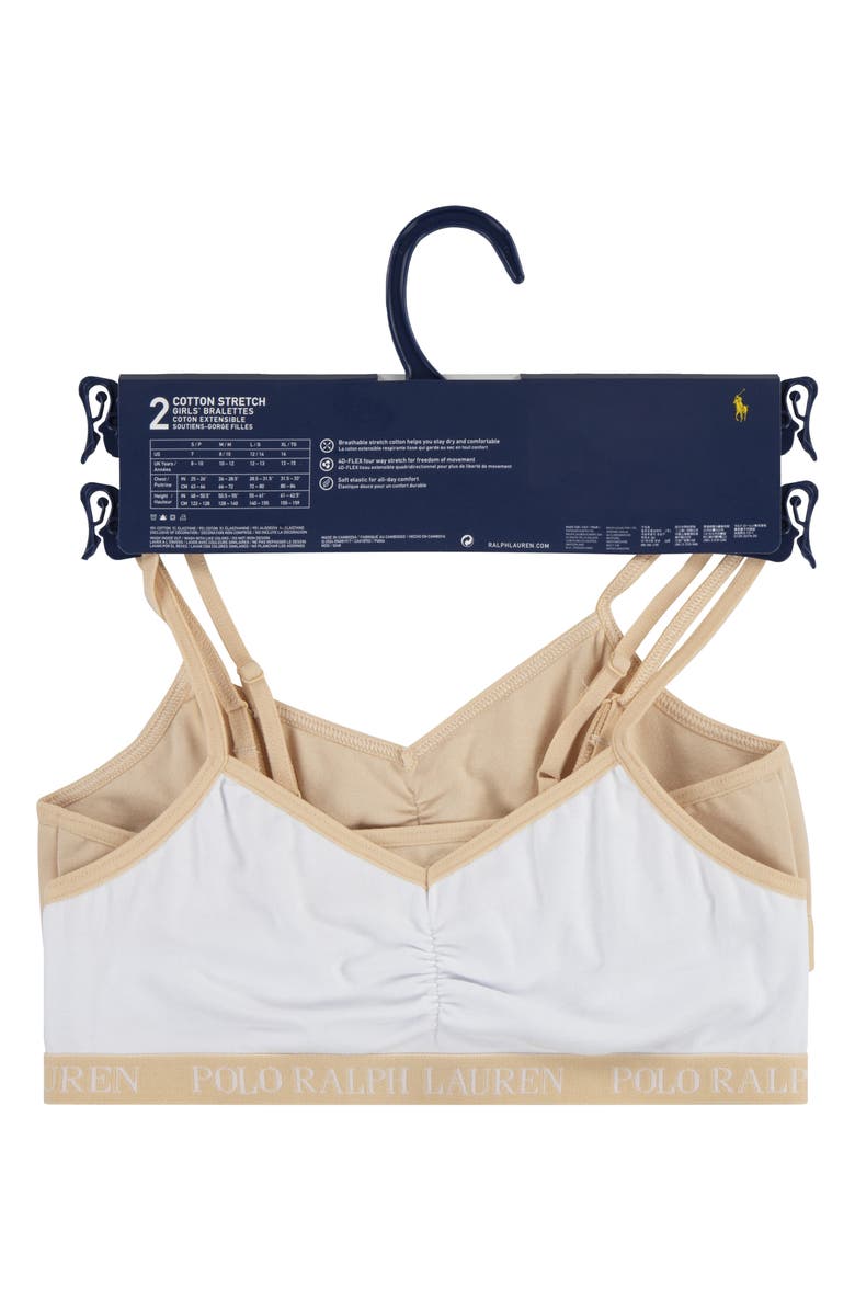 Ralph Lauren Kids' Assorted 2-Pack Stretch Cotton Bralettes, Alternate, color, Light Cream