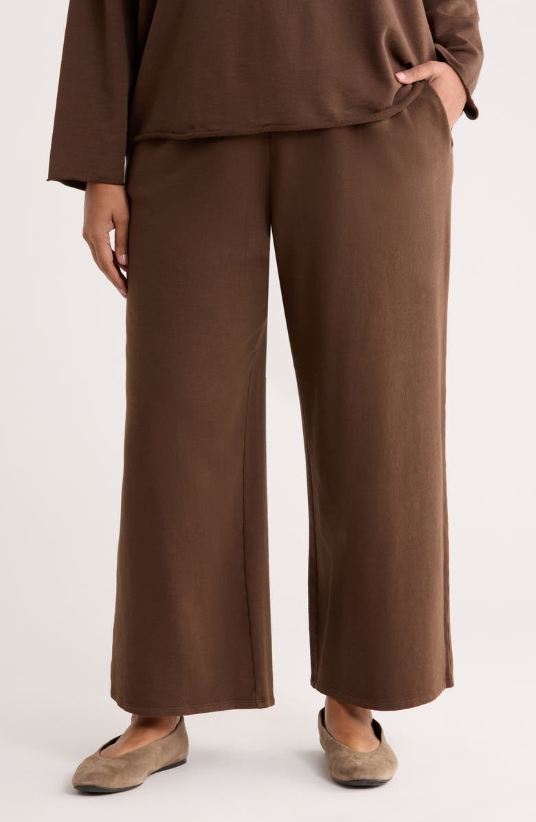 Eileen Fisher Garment Dyed Organic Cotton Terry Wide Leg Pants, Main, color, Wren