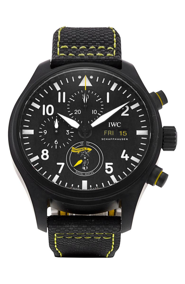 Watchfinder & Co. IWC Preowned 2021 Pilot's Chronograph IW389107 Leather Strap Watch, 44.5mm, Main, color, Black