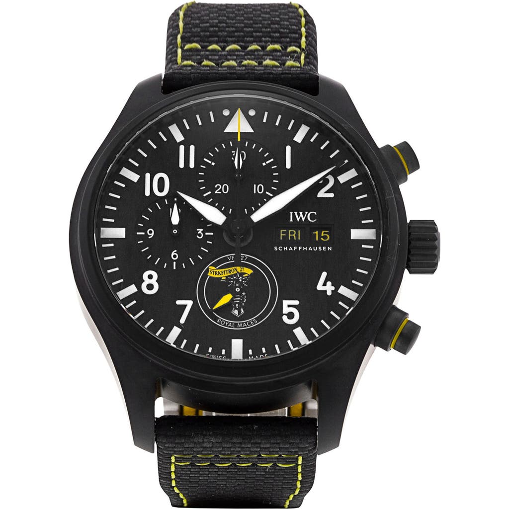 Watchfinder & Co. Iwc Pilot's Chrono Leather Strap Watch, 44.5mm In Black
