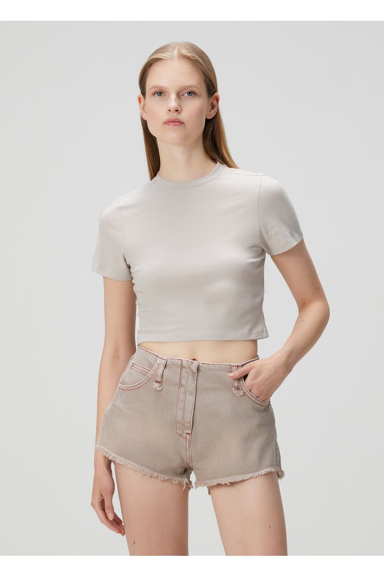 Cotton Slim Fit Crop Tee, Alternate, color, beige