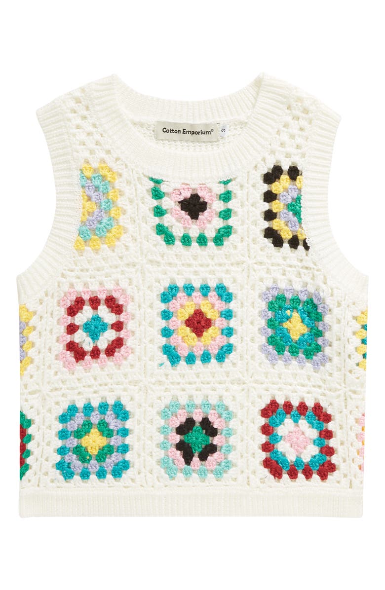 Cotton Emporium Kids' Granny Square Open Stitch Sweater Tank, Main, color, 