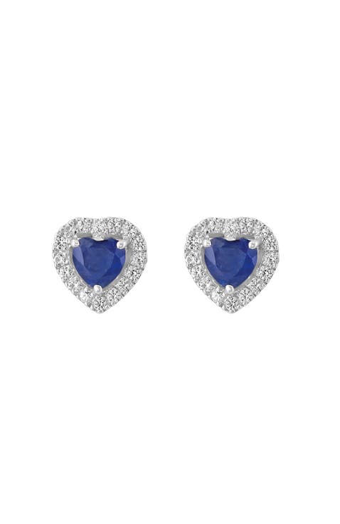 Heart Sapphire Stud Earrings in Sterling Silver