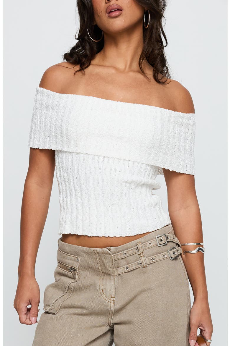 Murmur Foldover Off the Shoulder Rib Top, Main, color, WHITE