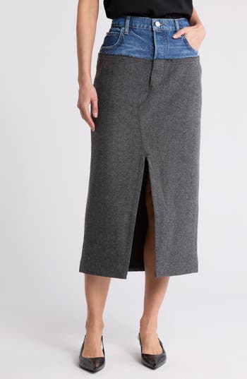 Frame Le Mix Midaxi Skirt In Malibu/herringbone