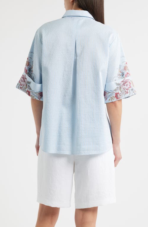 Kobi Halperin Drew Sequin Floral Stripe Cotton Blend Seersucker Button-up Shirt