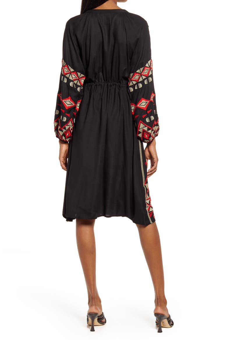 Bryant Embroidered Long Sleeve Dress, Alternate, color, BLACK