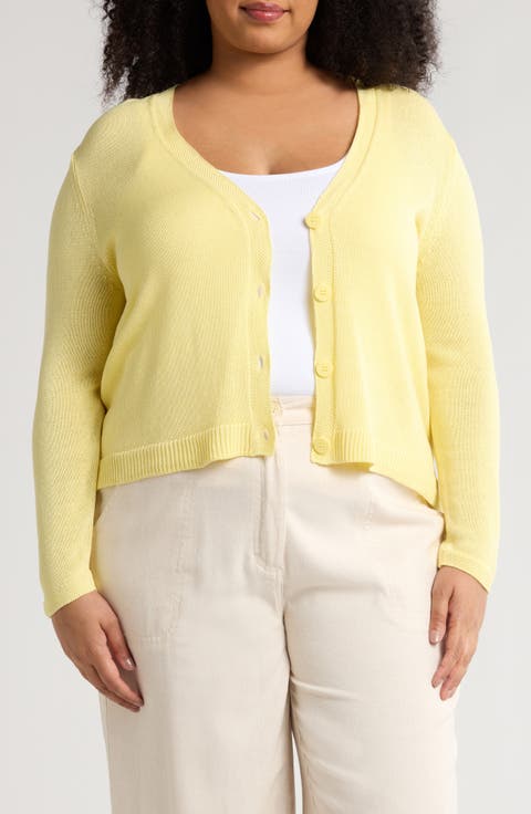 V-Neck Button Front Cardigan (Plus)