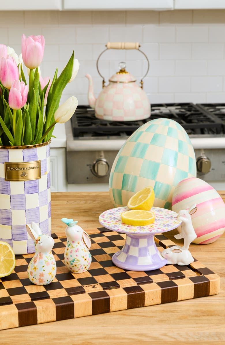 MACKENZIE CHILDS Posie Patch Mini Bunny Ceramic Pedestal Platter, Alternate, color, Purple