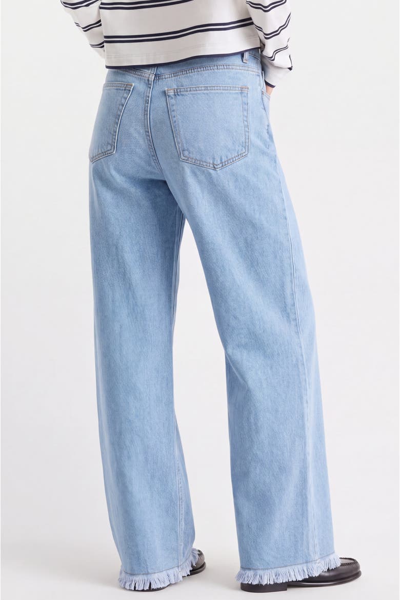 High Waist Wide Leg Jeans with Frayed Hem, Alternate, color, Light Wash