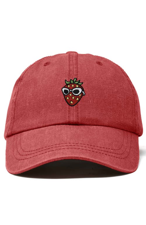 Dalix Strawberry Embroidered Casual Cap In Washed Red