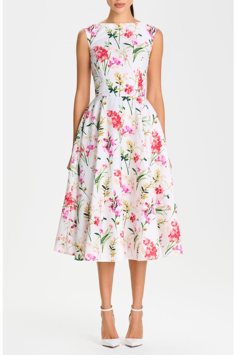 Adele Sequin Detail Floral Midi Dress, Main, color, WHITE