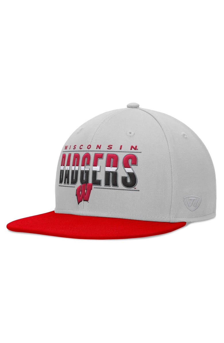 TOP OF THE WORLD Men's Top of the World Gray Wisconsin Badgers Hudson Snapback Hat, Main, color, 