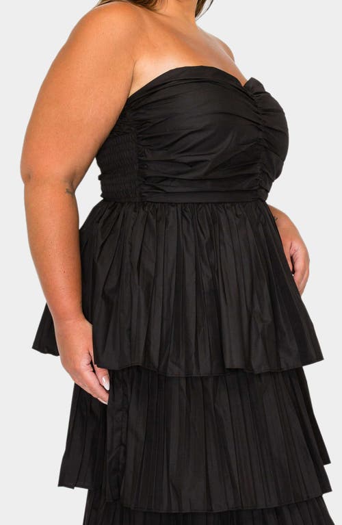 L I V D Eleni Strapless Pleated Tiered Cocktail Dress In Black