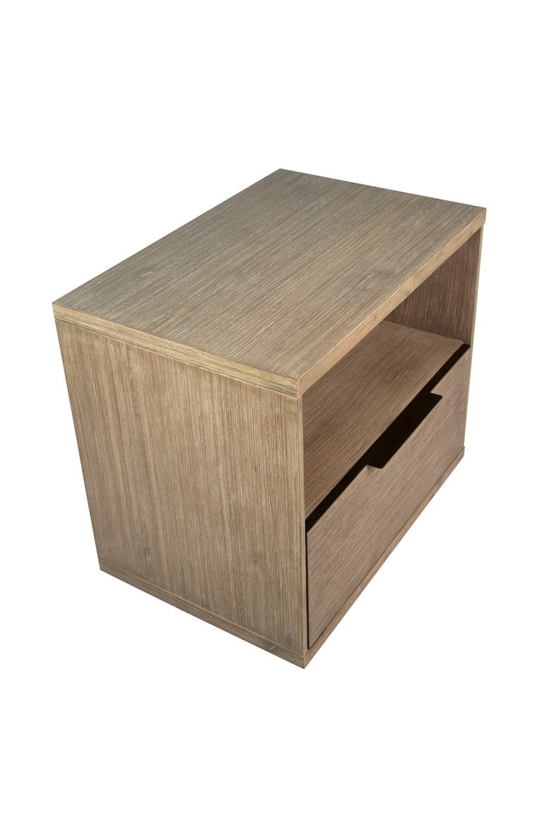 Sorina Solid Acacia Wood Nightstand with Drawer and Open Shelf, Alternate, color, Natural