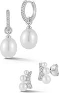 GLAZE JEWELRY Set of 2 Imitation Pearl & Cubic Zirconia Earrings