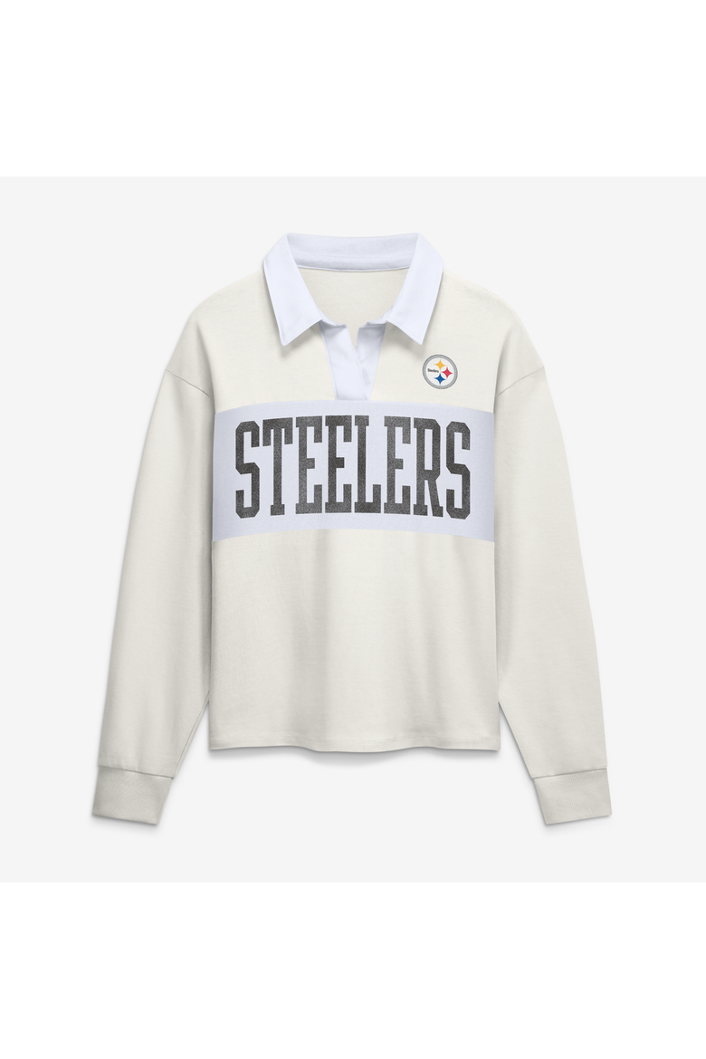 Women's Fanatics Cream Pittsburgh Steelers Heritage Play Action Rugby Long Sleeve Polo, Main, color, Cream
