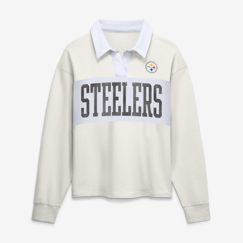 Women's Fanatics Cream Pittsburgh Steelers Heritage Play Action Rugby Long Sleeve Polo