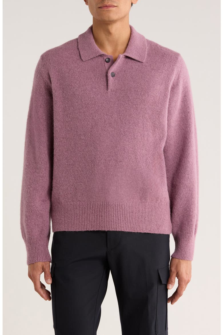 Brushed Baby Alpaca Blend Polo Sweater, Main, color, PLUM
