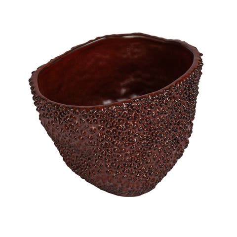 Stoneware Organic Shaped Planter with Raised Dots and Reactive Glaze