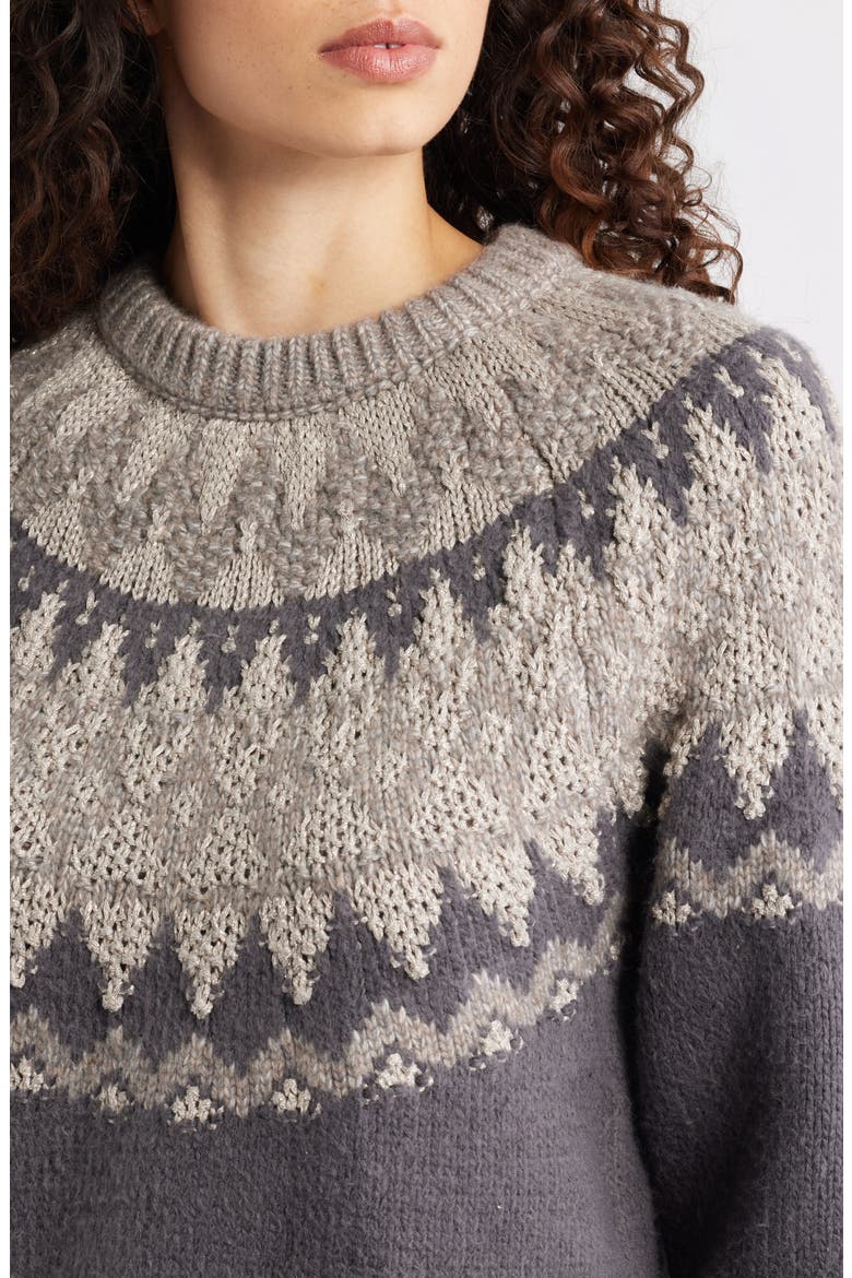 Lela Fair Isle Raglan Sweater, Alternate, color, WASHED BLACK COMBO